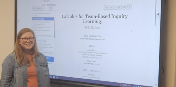 Dr. Abby Noble, associate professor of mathematics and statistics at MGA, presents her research on “Team-Based Inquiry Learning in College Algebra and Calculus” at the recent fall Mathematics & Statistics Colloquium.